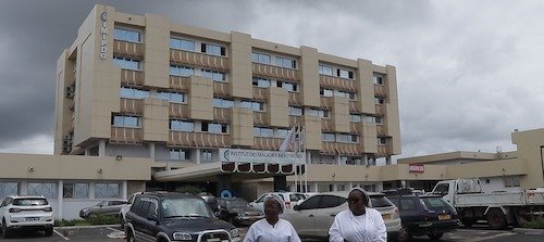 Medical professionals at a Blue November prostate cancer screening campaign in Gabon.